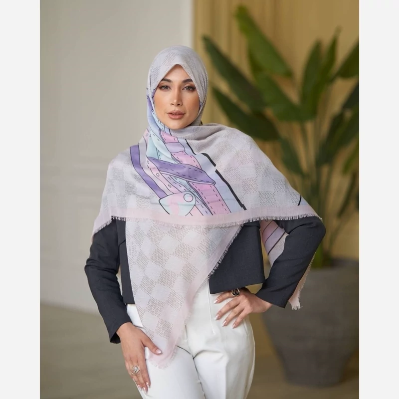 روسری نخی مودال ریشه پرزی طرح آبرنگی