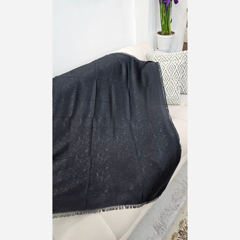 روسری نخی مشکی مجلسی طرح 5
