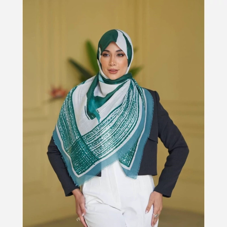روسری نخی مودال ریشه پرزی سبزآبی