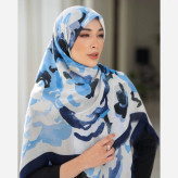 روسری نخی مودال ریشه پرزی گل آبی باکیفیت