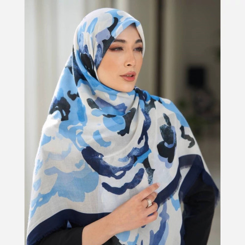 روسری نخی مودال ریشه پرزی گل آبی باکیفیت