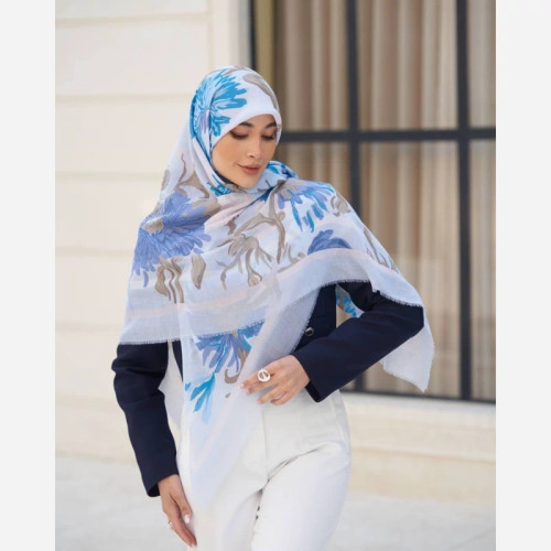 روسری نخی مودال ریشه پرزی آبی روشن کیفیت عالی