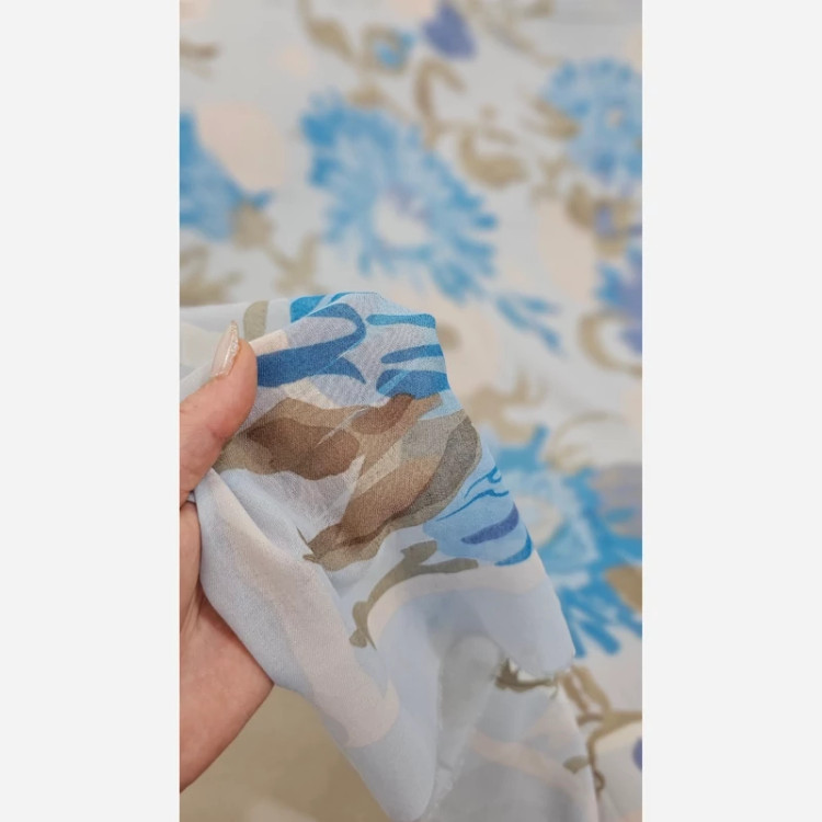 روسری نخی مودال ریشه پرزی آبی روشن کیفیت عالی